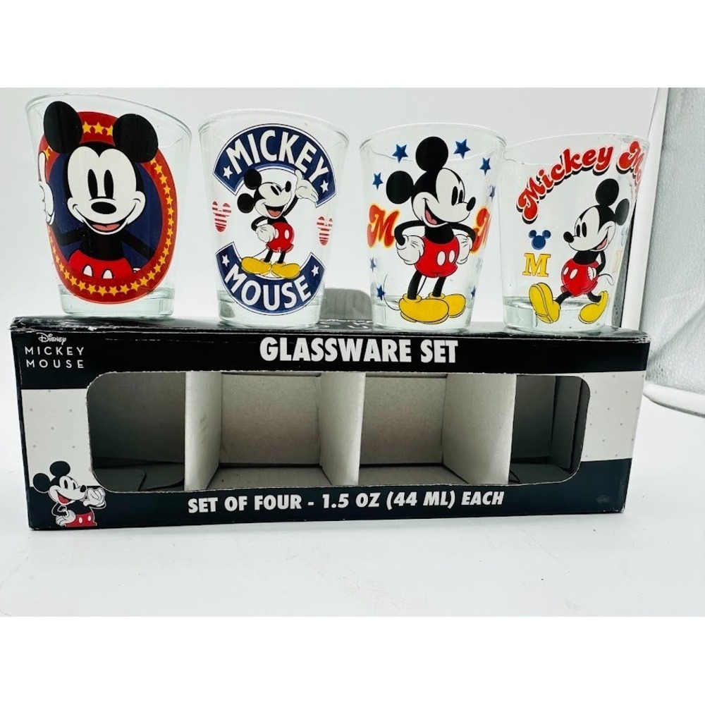Walt Disney Mickey Mouse Set of 4 Glassware / Shot Glasses 1.5 oz. NEW!